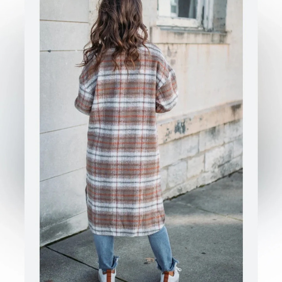 Timing Long Plaid Button Down Shacket - Picture 5 of 13
